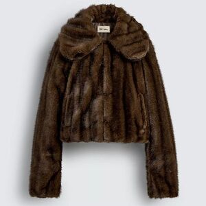 ZARA x Harry Lambert X Disney Cropped Faux Fur Jacket Brown Size Medium